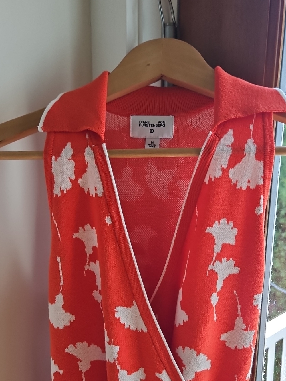 Diane Von Furstenberg Coral and White Floral Wrap Dress